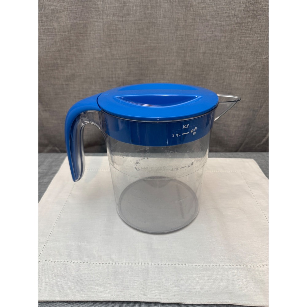 Mr. Coffee 3 Qt Iced Tea Maker Replacement Pitcher TM30P Clear Blue Lid Handle